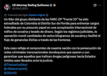 El fiscal federal Jason A. Reding Quiñones ratificó la persecución de redes transnacionales tras la extradición del líder disidente - crédito @USAO_SDFL/X