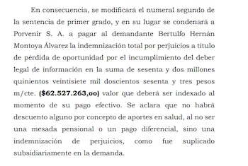 La indemnización fijada, por la Corte Suprema, cubrirá la diferencia entre la pensión recibida en el fondo privado y la que habría pagado el sistema público - crédito Corte Suprema de Justicia