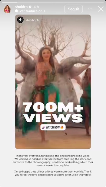 La colombiana agradeció la recepción de "Dai Dai" a sus fans, y destacó el esfuerzo que hubo detrás de la realización del videoclip´- crédito @shakira/Instagram