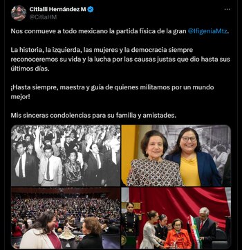 Citlalli Hernández lamenta el fallecimiento