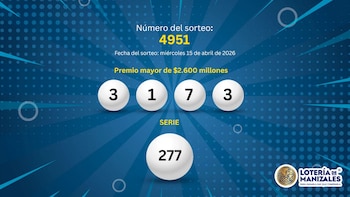 Estos fueron los números ganadores del 15 de abril de 2026 en el sorteo de Loterías de Manizales. (Jovani Pérez/Infobae)