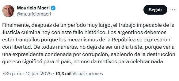 Macri, otro que celebró la condena a CFK