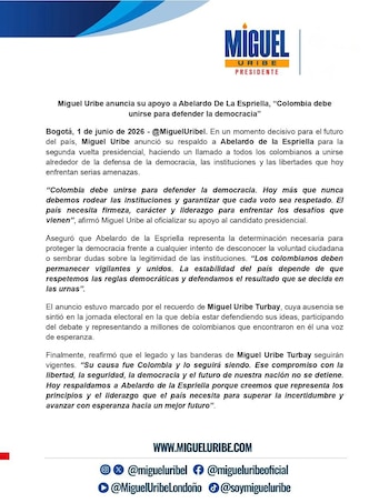 Miguel Uribe Londoño - crédito @migueluribel/X