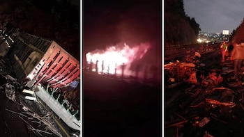 Volcadura e incendio de tráiler en la Naucalpan-Toluca deja dos muertos y dos heridos