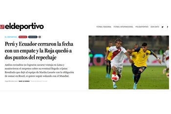 Titular de 'El Deportivo' de 'La Tercera' de Chile por el Perú vs. Ecuador.