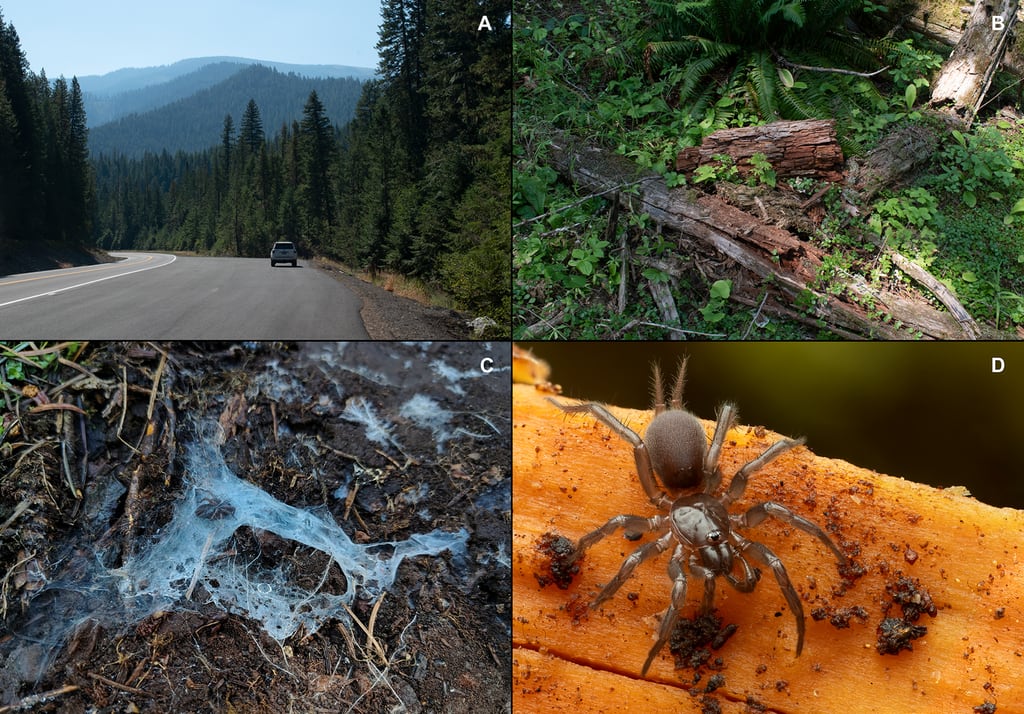 La sequía histórica de la cuenca del río Columbia aisló el hábitat boscoso de estas arañas durante millones de años (Gentileza, estudio: Oculta en el bosque: Una nueva especie de Hexura (Araneae, Mygalomorphae, Antrodiaetidae) procedente de una zona de distribución muy restringida en Idaho, publicado en ZooKeys)