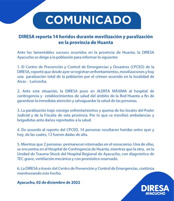 Diresa informa sobre los heridos