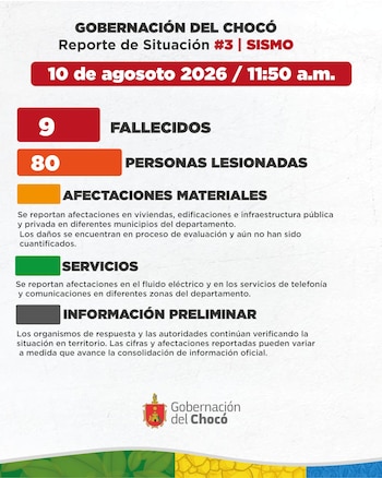 Este ese el tercer reporte de daños en Chocó tras sismo de 7.4 - crédito X
