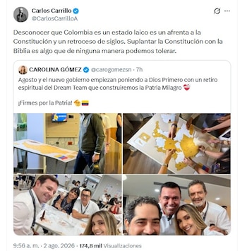 Carlos Carrillo criticó el acto religioso del gabinete entrante y aseguró que desconocer el carácter laico del Estado sería una vulneración constitucional - crédito @CarlosCarrilloA/X