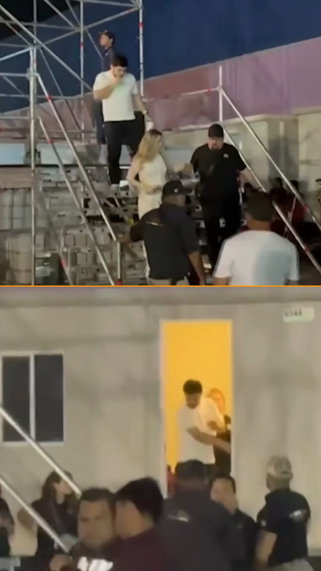 Melenie Carmona camina junto a su pareja por las instalaciones de un evento en el municipio de García, Nuevo León. (YouTube: Todo para la Mujer)