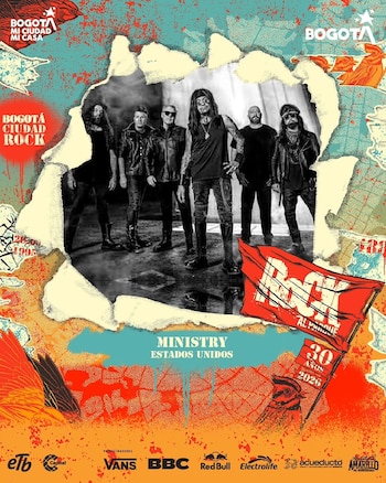 Ministry, banda estadounidense de metal industrial, debuta en Colombia con un repertorio que combina guitarras pesadas y texturas electrónicas, como parte de su gira mundial de despedida - crédito @rockalparque/Instagram