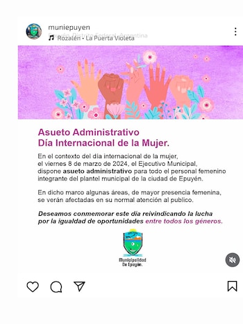 El municipio dispuso lo mismo para sus empleadas el pasado 8 de marzo (captura)