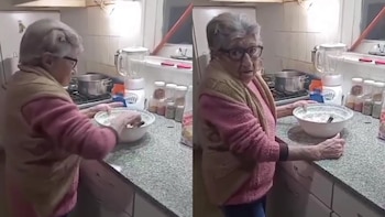 La señora fue sorprendida cocinando