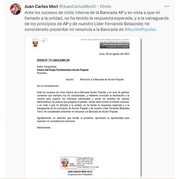 Renuncia de Juan Carlos Mori.