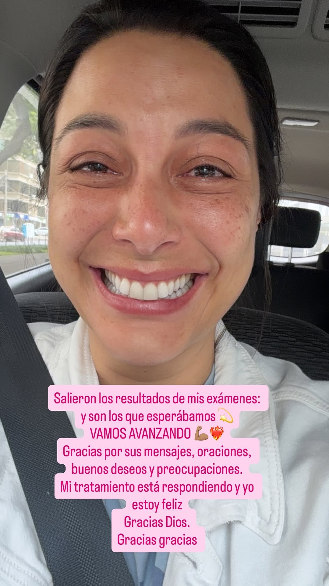La actriz peruana Natalia Salas compartió emocionada que los resultados de sus últimos exámenes oncológicos muestran mejoría clínica.