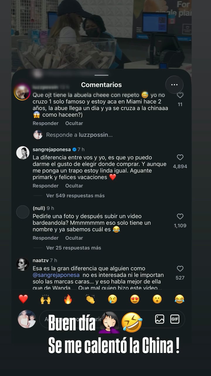 La reacción de la usuaria tras la respuesta de la China Suárez