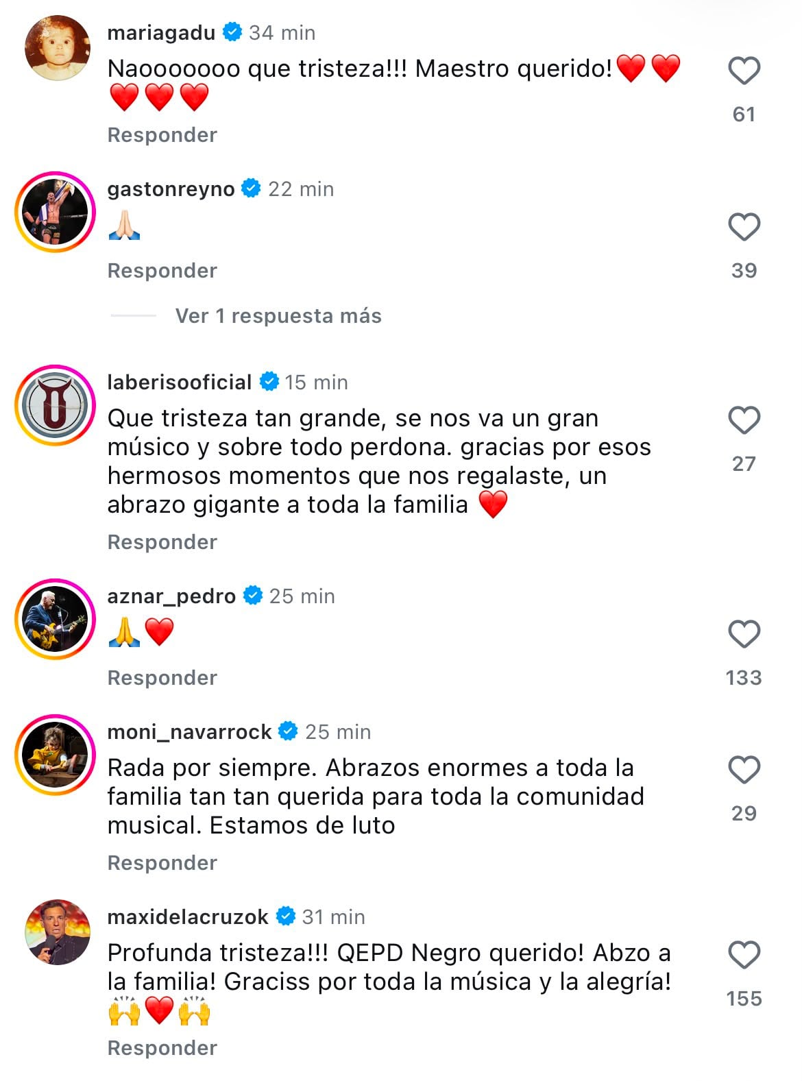 En los comentarios de la publicación que hizo la familia de Rada también dejaron un adiós