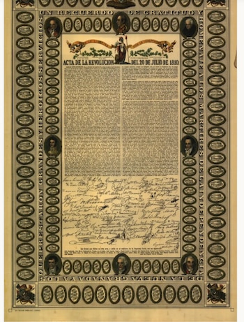 La reproducción miniaturizada del Acta de Independencia, realizada en 1846 por Simón José Cárdenas, preservó el documento tras el incendio de 1900 - crédito Archivo de Bogotá