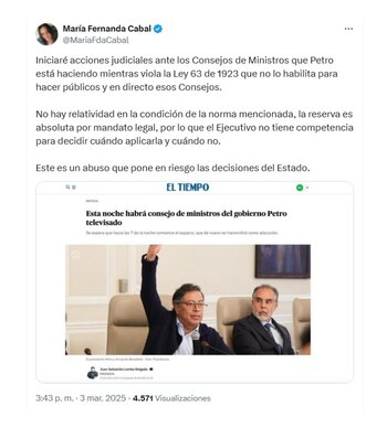 Con esa publicación, la senadora