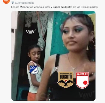 Millonarios viendo cómo Santa Fe e Inter de Bogotá sí clasifican: resignación total - crédito cuenta parodia de Wins Port/X