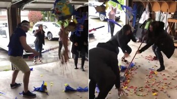 Una mujer barre los dulces