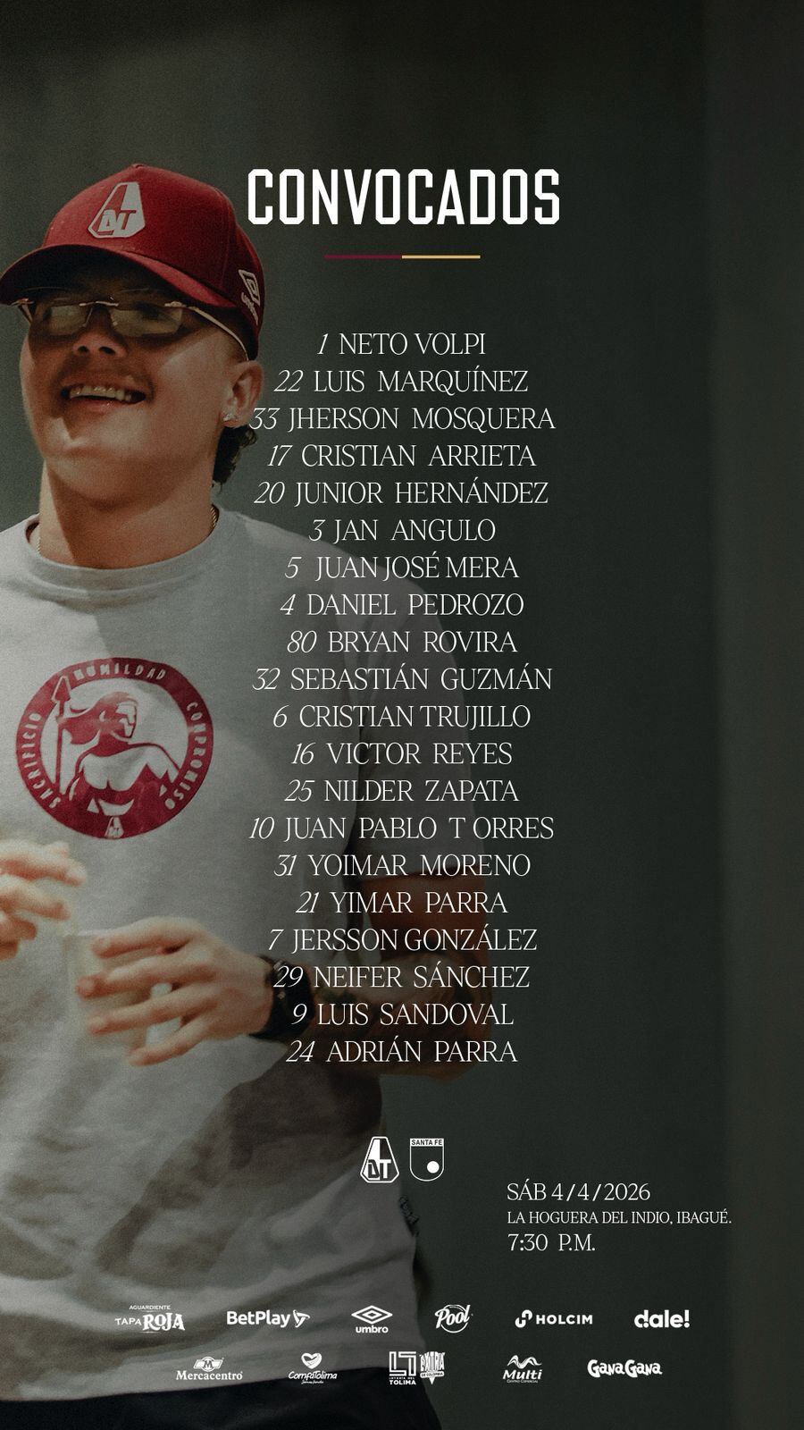 Este es el grupo de jugadores que tendrá el técnico Lucas González-crédito Jefatura de Prensa del Deportes Tolima