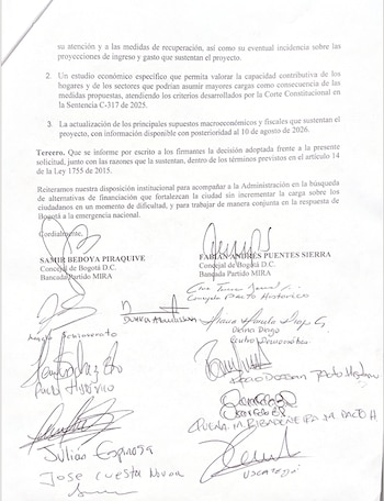 El concejal Samir Bedoya envió una carta al alcalde Carlos Fernando Galán y otros cabildantes se sumaron al pedido en medio del debate - crédito Sala de Prensa Mira