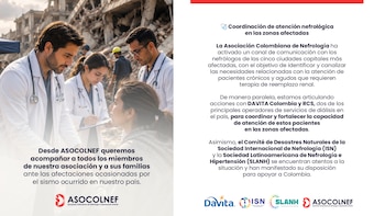 Esta es la estrategia de la Asociación Colombiana de Nefrología para cubrir la demanda de diálisis renales - crédito @asocolnefmedios/X