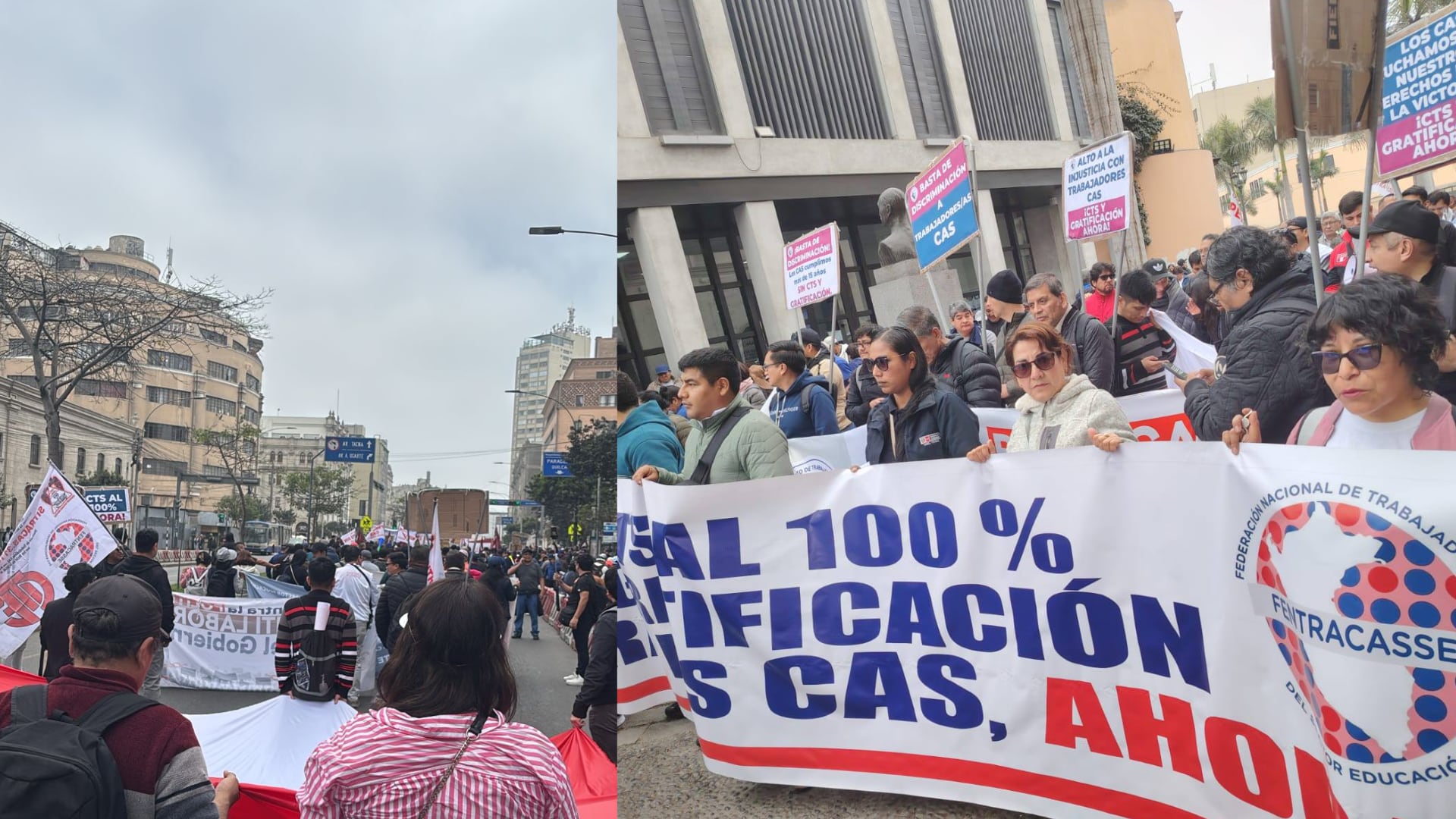 Trabajadores CAS marchan para exigir pago completo de CTS y gratificaciones| Sindicato de Trabajadores CAS del Ministerio de Educación