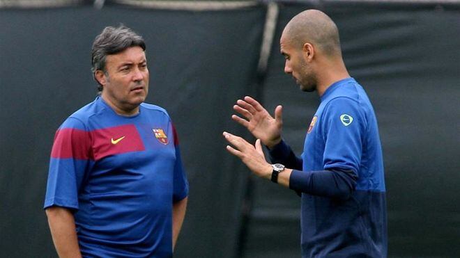 Domènec Torrent y Pep Guardiola cuando trabajaron en el Barcelona. (Sport)