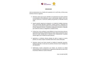 Comunicado de la Clínica Jesús