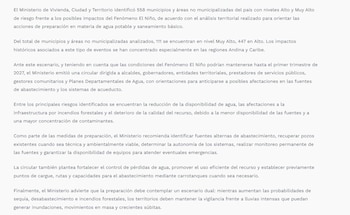 Fenómeno de El Niño - crédito Ministerio de Vivienda