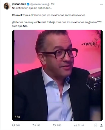 Chumel Torres comentario foto: Captura X