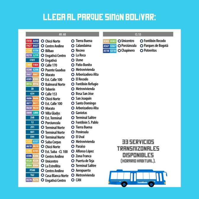 Transmilenio y TransMiZonal dispondrán rutas habituales y servicios especiales para la llegada y la salida del Festival Cordillera 2026 desde el Parque Simón Bolívar - crédito Transmilenio