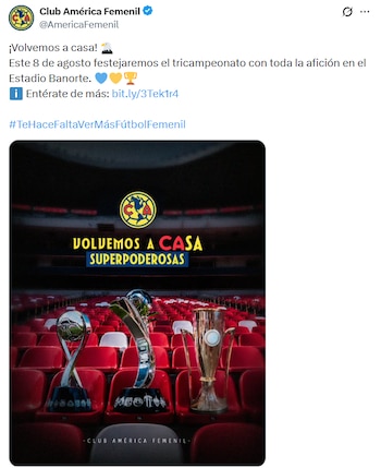 El club azulcrema anunció los inmuebles que utilizará durante el torneo, incluyendo un recinto renovado en Coapa. (X / @AmericaFemenil)