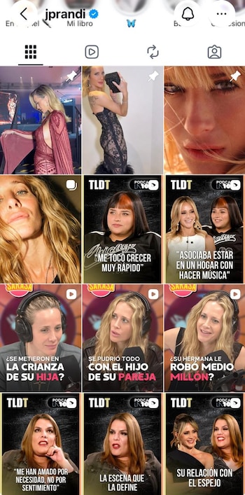 Captura de pantalla de un perfil de Instagram que exhibe una cuadrícula con doce publicaciones de fotografías y clips de video