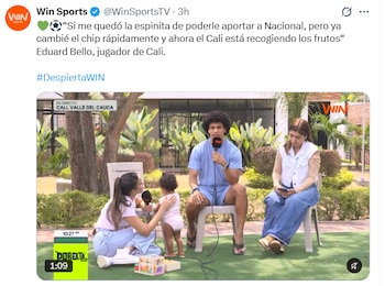 Eduard Bello, jugador del Deportivo Cali, en diálogo con Win Sports sobre su momento actual en el equipo azucarero y la salida de Atlético Nacional - crédito @WinSportsTV/X