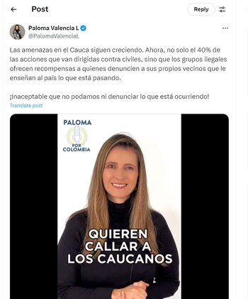 Paloma Valencia dice que