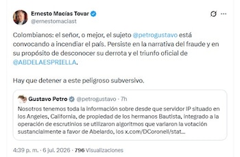 El exsenador Ernesto Macías cuestionó al presidente Gustavo Petro tras la salida de Jorge Iván Cuervo - crédito @ernestomaciast/X