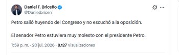 El congresista Daniel F. Briceño criticó a Petro por no escuchar a la oposición - crédito @Danielbricen/X