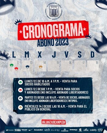 Cronograma de venta del abono