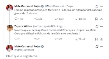 Usuarios respondieron a Mafe Carrascal con fotos suyas junto a Sandra Ramírez tras la polémica por Lamine Yamal - crédito X