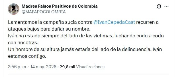 crédito @MAFAPOCOLOMBIA/X