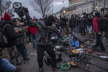 Demonstrators destroy broadcast video equipment