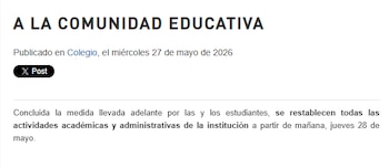 El comunicado del Colegio Nacional Buenos Aires