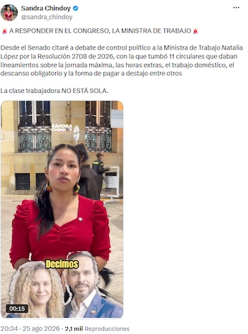 Sandra Shindoy lidera citación a la ministra de Trabajo tras polémica resolución laboral - crédito @sandra_chindoy/X
