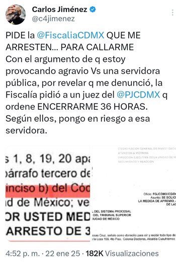 Carlos Jiménez exhibe a Fiscalía