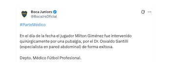 Captura parte médico operación de Milton Giménez