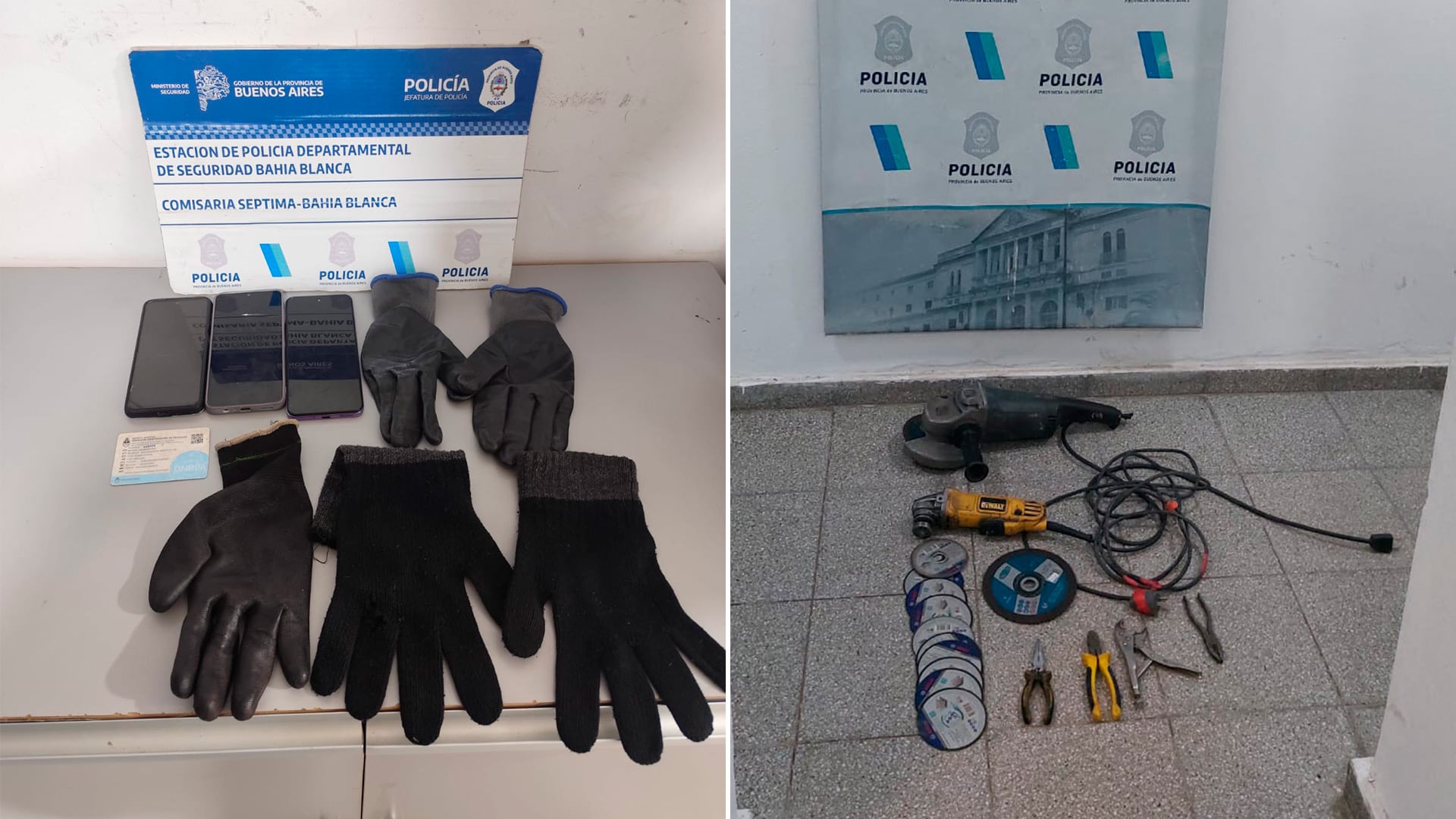 Guantes y herramientas, entre otras cosas secuestradas en uno de los allanamientos