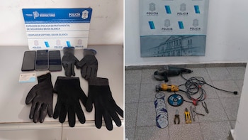 Seis guantes, tres teléfonos móviles, un documento de identidad, dos amoladoras eléctricas, diez discos de corte, dos pinzas y una tenaza